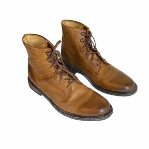 Frye James brown leather lace up round toe boots